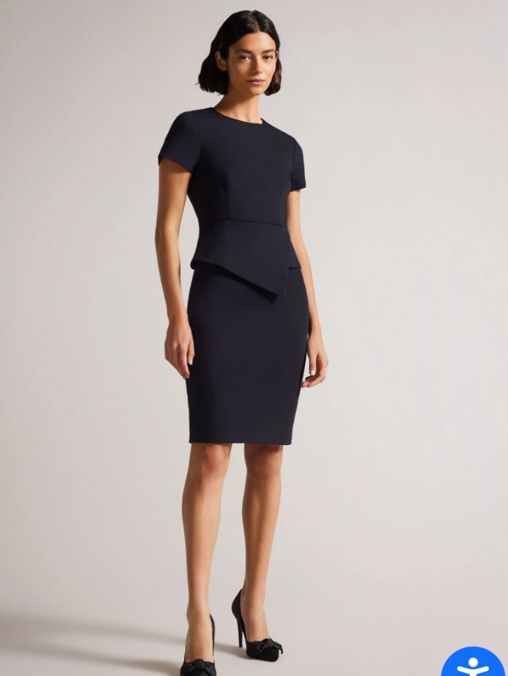 Ted Baker Elynah Asymmetric Peplum Tailored Dress Navy Blue Size Ted 5 US 10